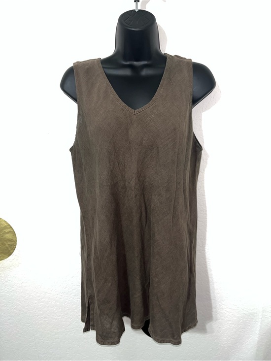 Flax Tops - FLAX Brown Linen Sleeveless Tank Top